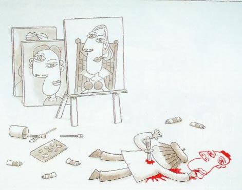 Picasso cartoon, Picasso inspired cartoon, Cubism idea 